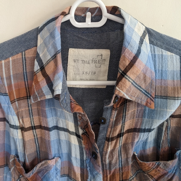 We The Free | Flyaway Plaid Chambray Cotton Shirt Size XS - Picture 7 of 9